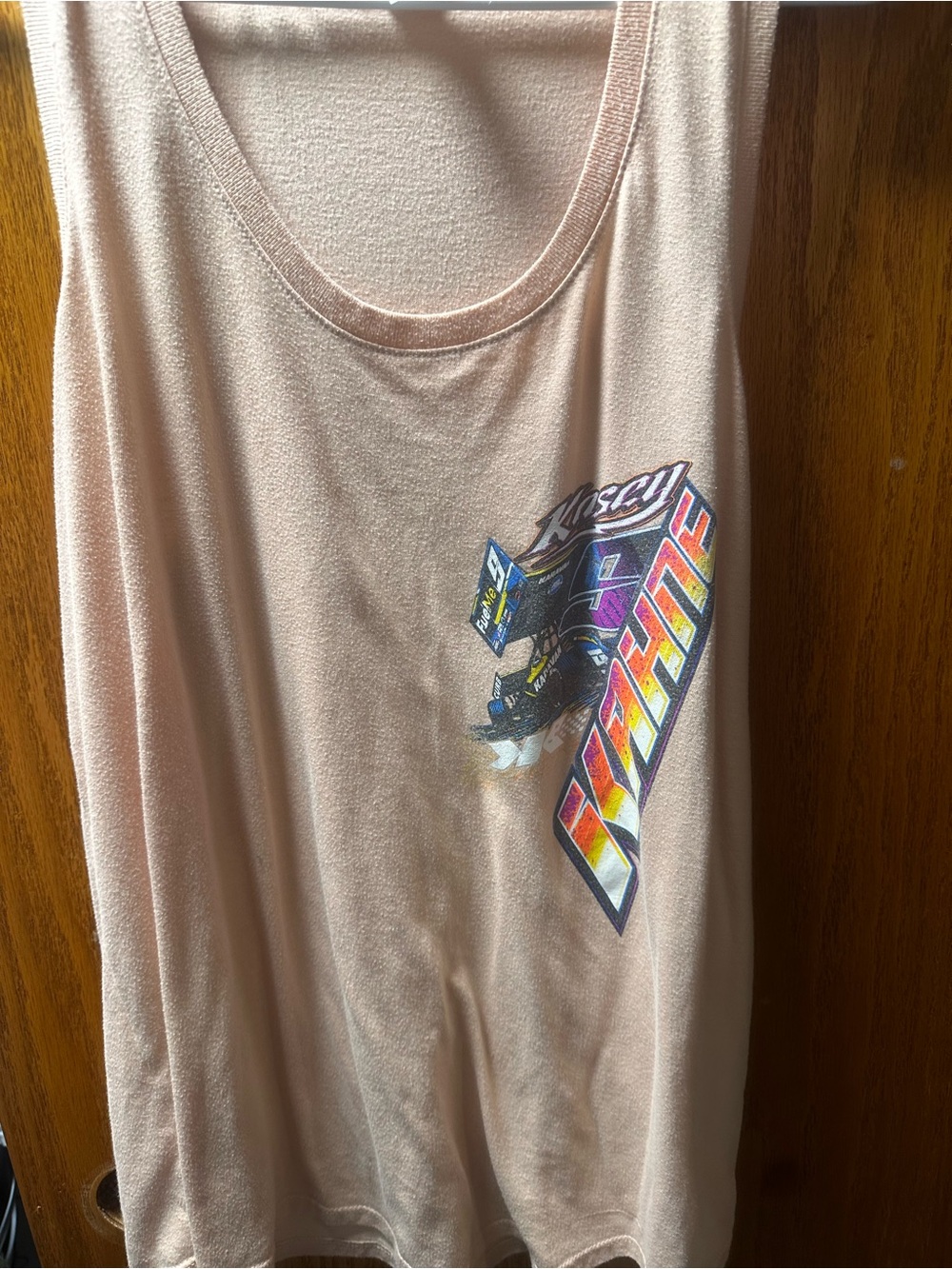 Graphic Tank Top with Racing Print - Peach